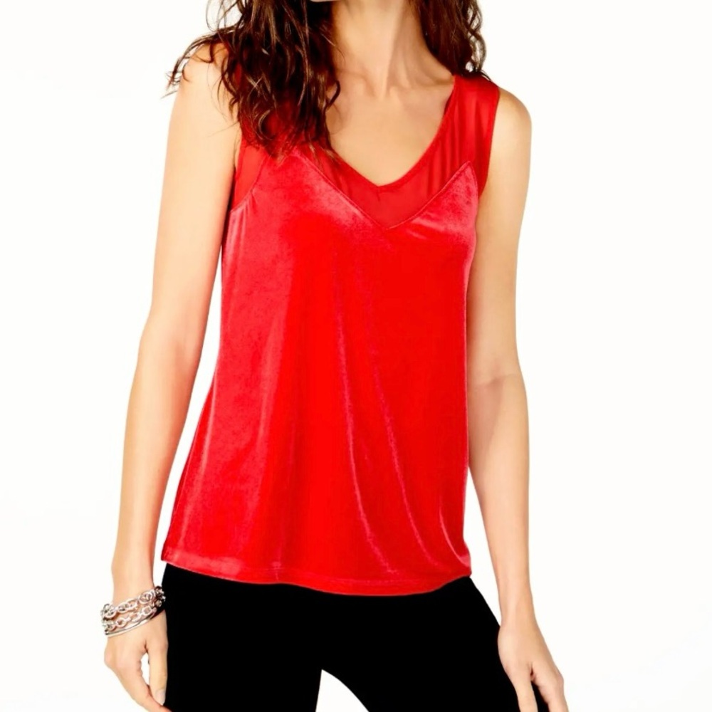 INC Women's Petite Red Velvet Sleeveless Top